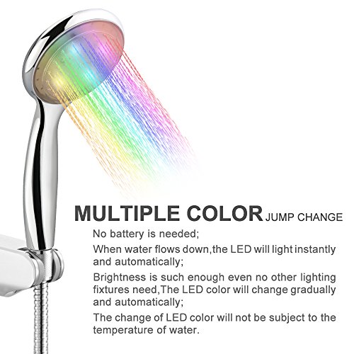 SunJas LED Duschkopf Wellnessbrause Handbrause Brausekopf Bunt Multicolor Mehrfarbig mit Licht Farbwechsel 7 Farbe automatic